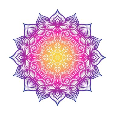 Beyaz arkaplanda dairesel desenli çiçek mandala