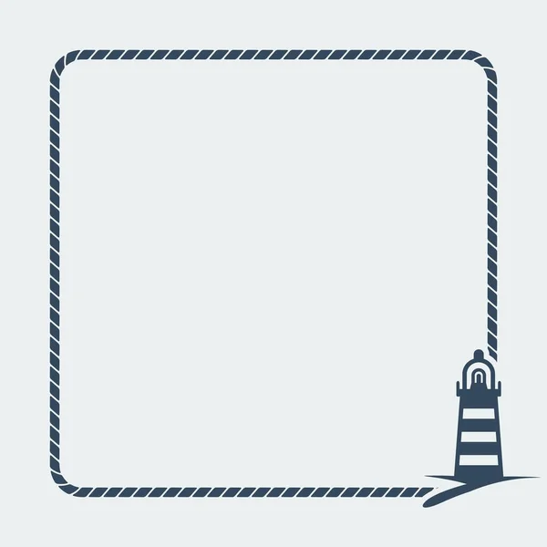 Marine background. Sea rope frame with lighthouse — Stock Vector