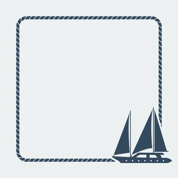 海を背景に。帆船と海ロープフレーム — ストックベクタ