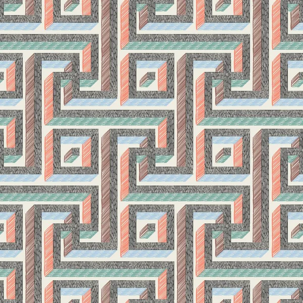 Antik flerfärgad handritade sömlösa mönster — Stock vektor