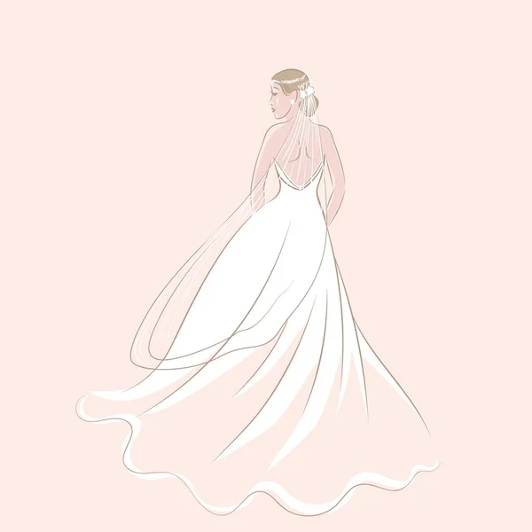 Boceto Novia Vestido Novia Velo Sobre Fondo Rosa Ilustración Vectorial Ilustración De Stock