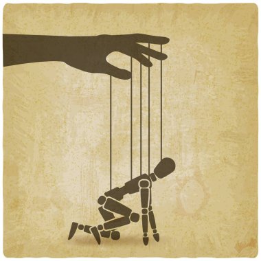 Marionette Dizgi Kuklası vintage arkaplanda düşük başlangıç konumunda