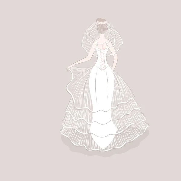 Fille en robe de mariée et voile — Image vectorielle