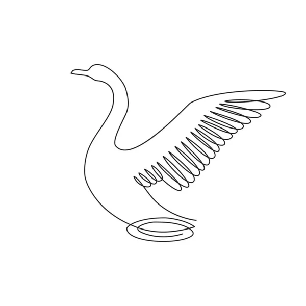 Cisne extendiendo sus alas línea continua dibujo Gráficos Vectoriales