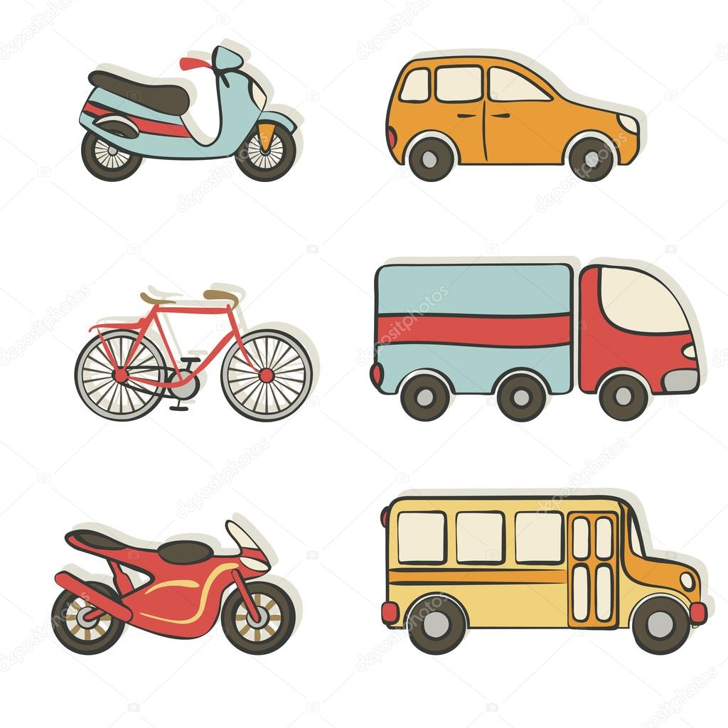 Transportation hand drawing icons - vector illustration. eps 8