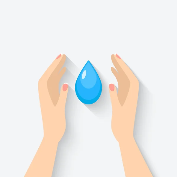 Water drop in hands symbol — Stock Vector