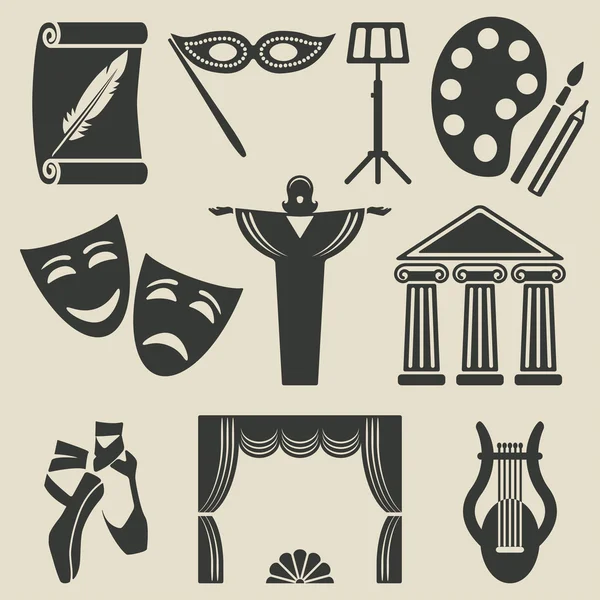 Arte teatro iconos conjunto — Vector de stock