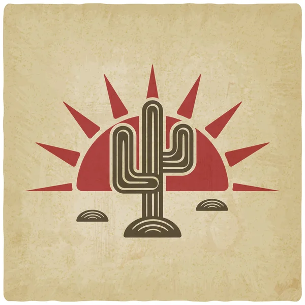 Cactus del desierto al atardecer fondo antiguo — Vector de stock