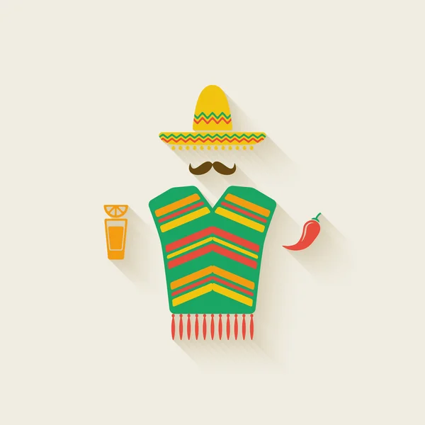 Μεξικού άνθρωπος με τεκίλα και τσίλι πιπέρι — Διανυσματικό Αρχείο