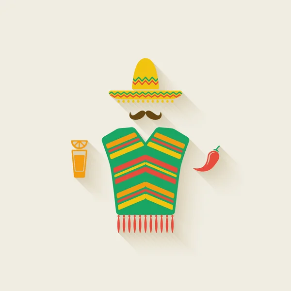 Mexican man with tequila and chili pepper — Stock Vector