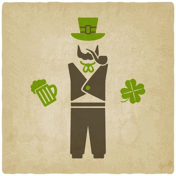 St. Patricks homem com cerveja e shamrock — Vetor de Stock