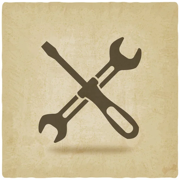 Screw driver and wrench symbol old background — Stok Vektör