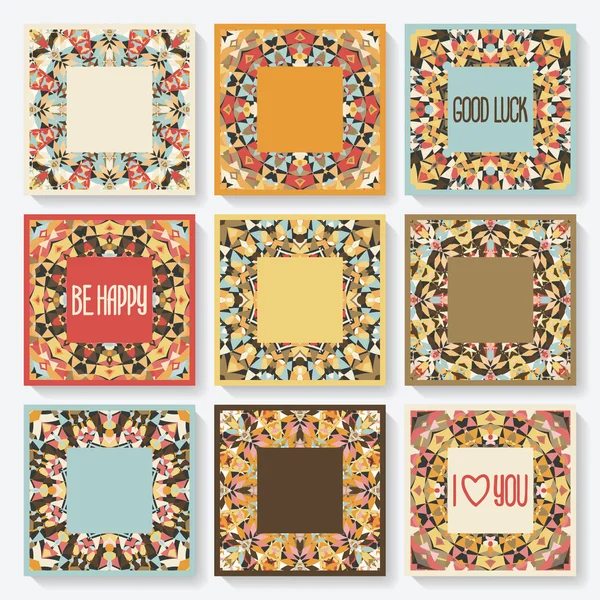 Set of cards with kaleidoscope pattern — Stock Vector