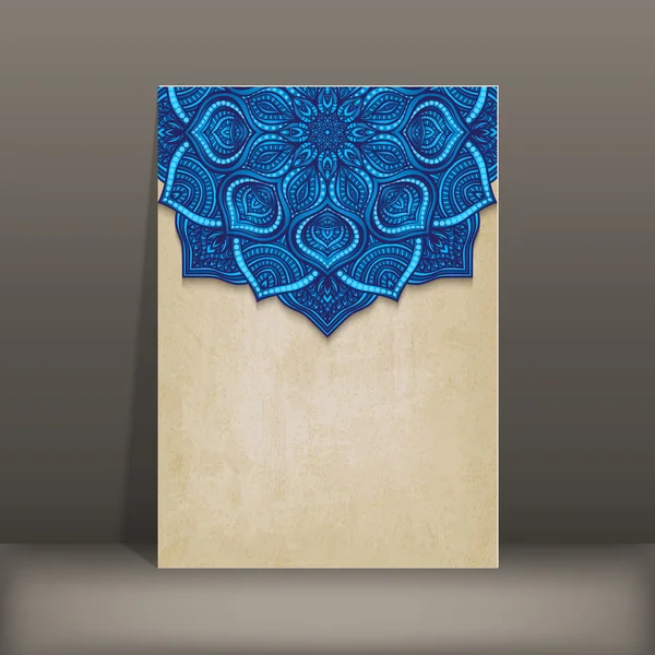 Tarjeta de papel grunge con patrón circular floral azul — Vector de stock