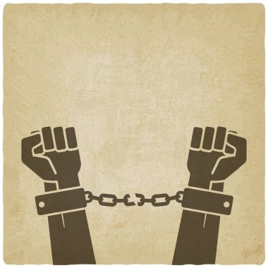 hands broken chains. freedom concept old background clipart
