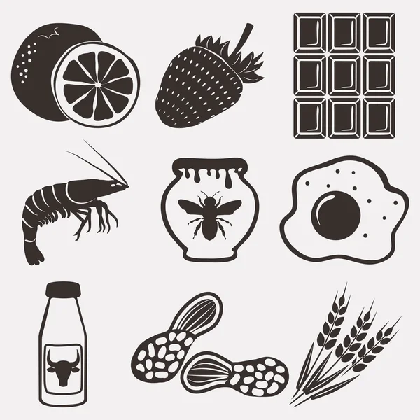 Allergie voedsel icons set — Stockvector