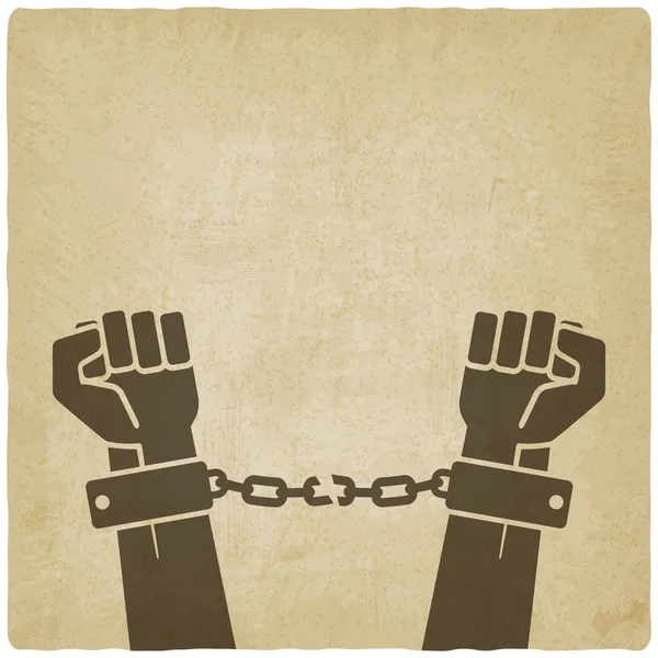 Hands broken chains. freedom concept old background — Stock Vector