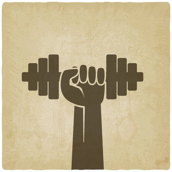 Hand with dumbbell. fitness symbol on old background Royalty Free Stock Illustrations