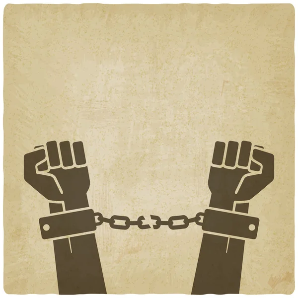 Hands broken chains. freedom concept old background Stock Illustration