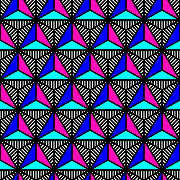 Motif géométrique triangle abstrait de couleur vive dans le style des années 80 — Image vectorielle