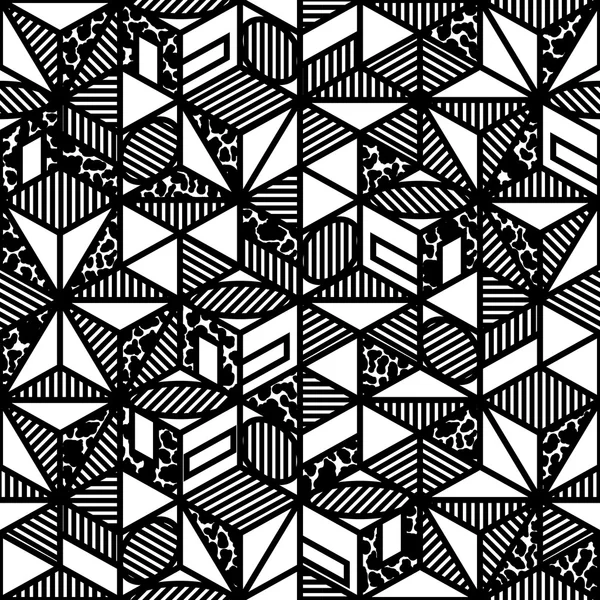 Abstracto patrón geométrico de cubo blanco y negro en estilo de los años 80 — Archivo Imágenes Vectoriales