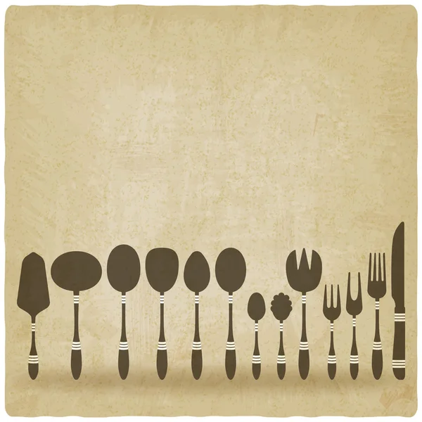 Cutlery tableware set old background — Stock Vector