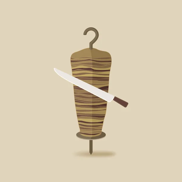 Doner kebab with knife old background — Stock Vector