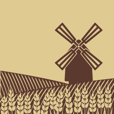 buğday alanında yel değirmeni