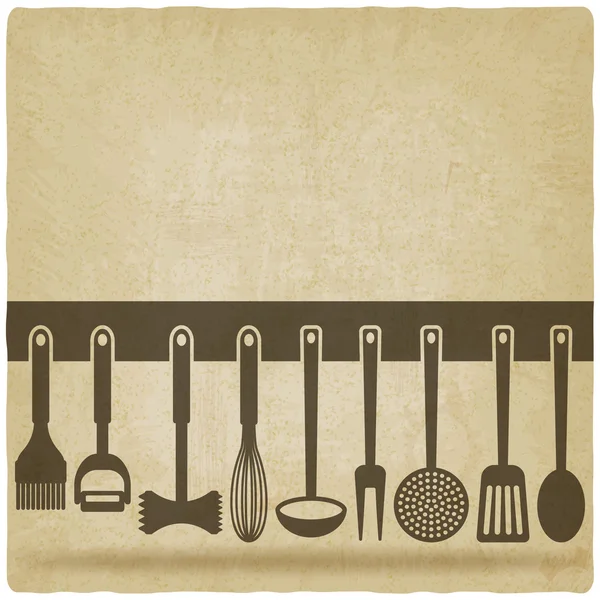 Kitchen Utensil Set old background — Stock Vector