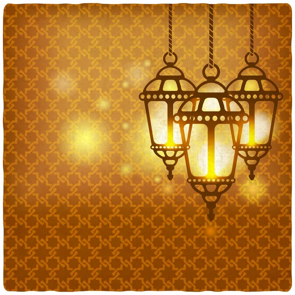 Ramadan kareem gyllene bakgrund med lysande lyktor — Stock vektor