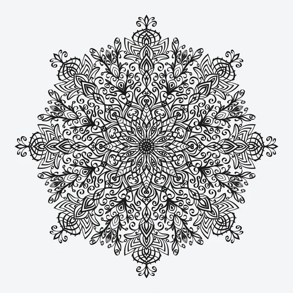 曼荼罗。花的圆形单色图案 — 图库矢量图片