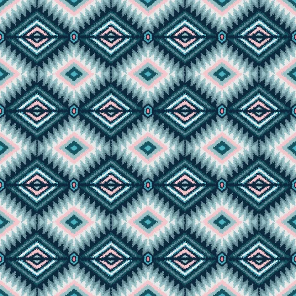 Motif ethnique tribal sans couture dans les couleurs rose et bleu avec des motifs aztèques — Image vectorielle