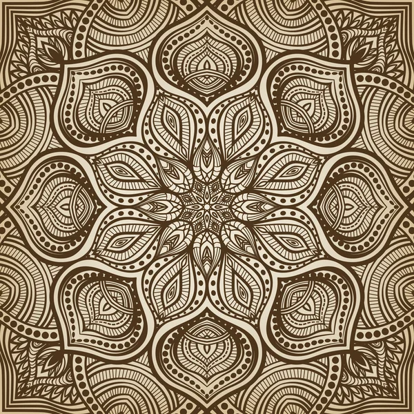マンダラ。褐色の円形パターンの背景 — ストックベクタ