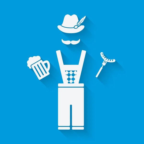 Man in national dress with beer mug and sausage — Stock Vector
