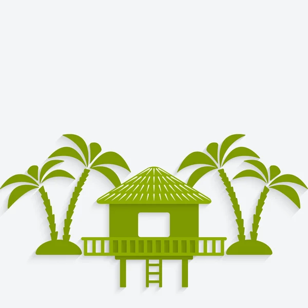 Bungalow con palmeras — Vector de stock