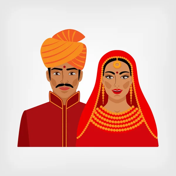 Indian man and woman in traditional clothes — Stock Vector