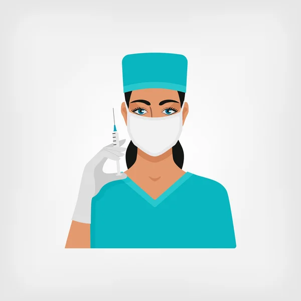 Tıbbi maske ve eldiven şırınga ile hemşire — Stok Vektör