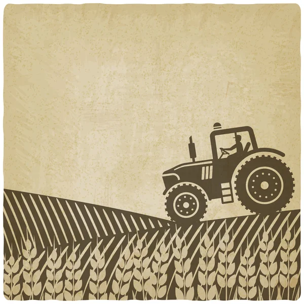 Tractor en campo viejo fondo — Vector de stock