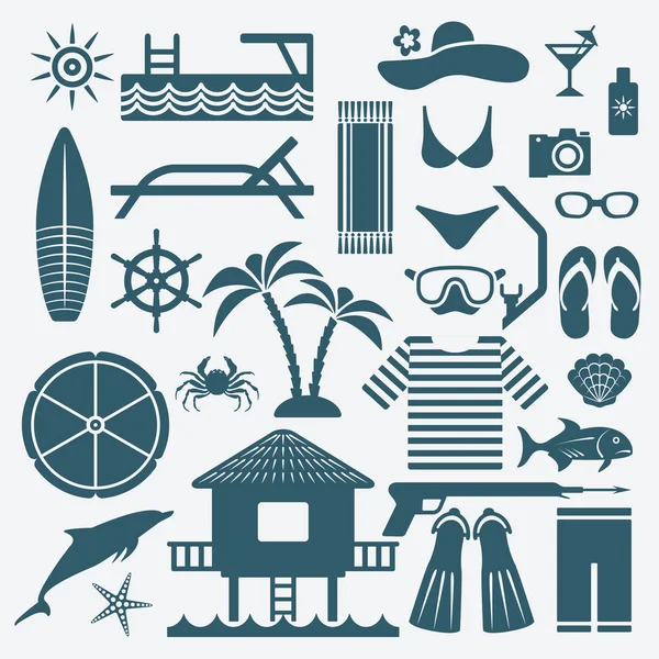 Přímořské dovolené ikony nastavit — Stockový vektor