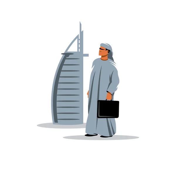 Arabiska affärsman med en portfölj i hand. Vektor Illustration. — Stock vektor