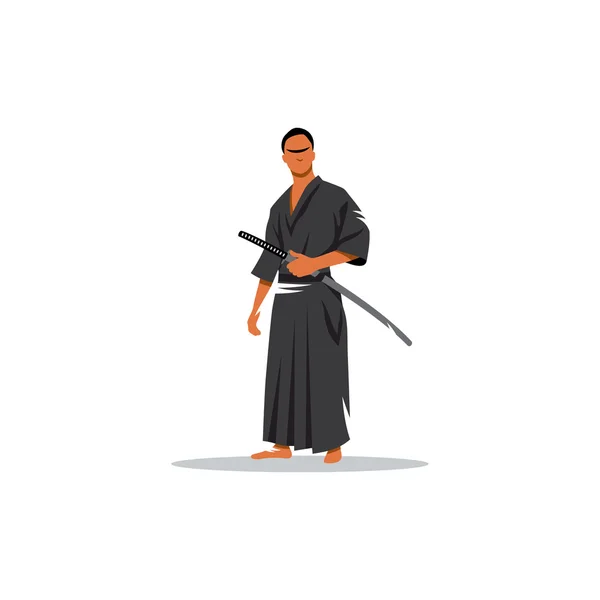 Samurai Warrior com Katana Sword. Ilustração vetorial . — Vetor de Stock