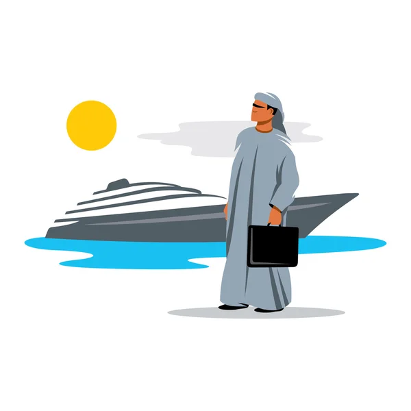Arabische Scheichs auf dem Hintergrund von Yachten. Vektorillustration. — Stockvektor