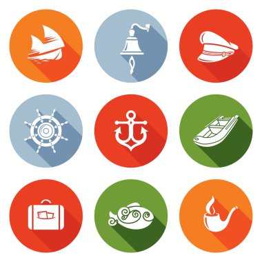 Deniz yolculuğu, Kaptan Icons Set. Vektör çizim.