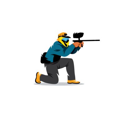 Paintball oyuncu. Vektör çizim.