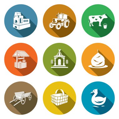 Köy yaşamı Icons Set. Vektör çizim.