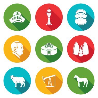 Kazakistan Icons Set. Vektör çizim.