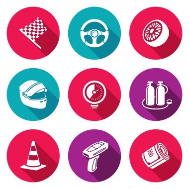 Otomatik yarış Icons Set. Vektör çizim.