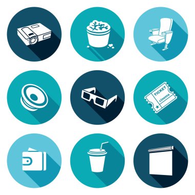 Sinema Salonu Icons Set. Vektör çizim.