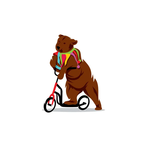 Urso de circo numa bicicleta. Ilustração vetorial . — Vetor de Stock