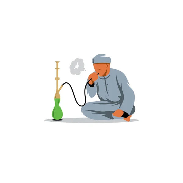 Arab férfi dohányzás shisha. Vektoros illusztráció. — Stock Vector
